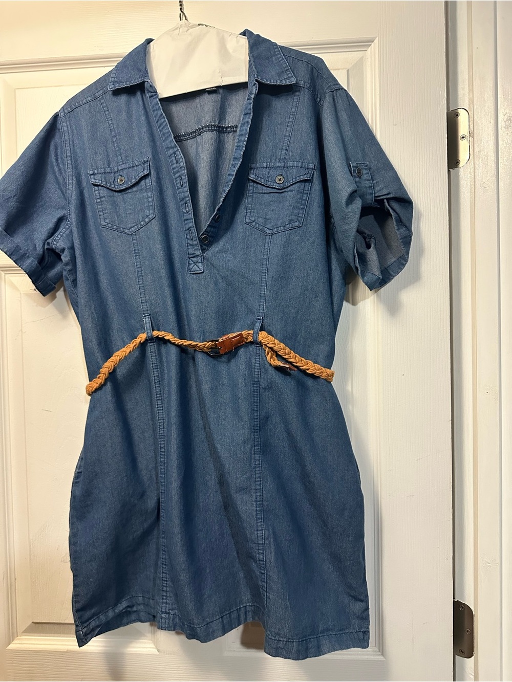 Chesley Blue Denim Tunic with Braided Tan Belt